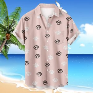 Cute Cat Paw Printed Short Sleeve Button Down Hawaii Shirts