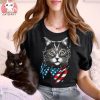 Cute Cat With American Flag Vintage T shirt