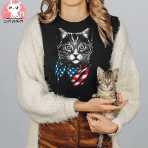 Cute Cat With American Flag Vintage T shirt