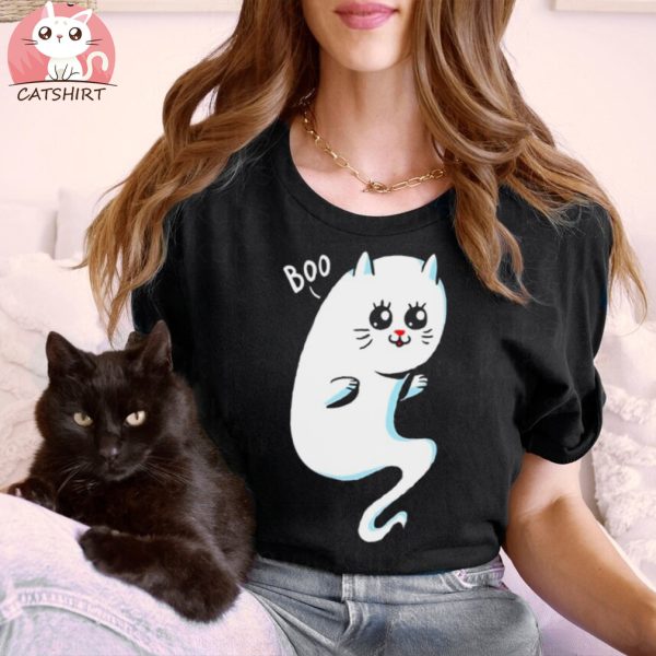 Cute Ghost Cat T Shirt BOO Kitty Kitten Halloween Shirt