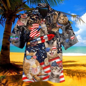 Cat Independence Day Happy Firework Hawaiian Shirt