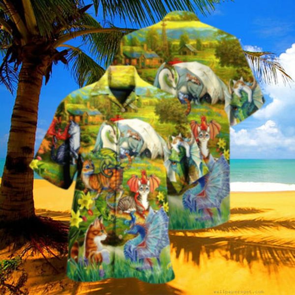 Dragon And Cats Love Life Beautiful Nature Hawaiian Shirt