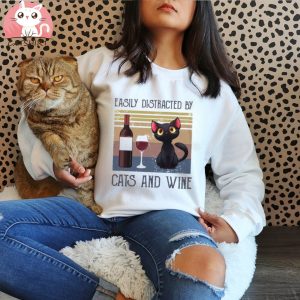 Easily Distracted By Cat And Wine Shirt – Black Cat And Wine Shirt