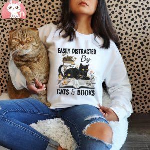 Easily Distracted By Cats And Books, Cat Book Tee, Cat Book Shirt, Cat And Books Shirt