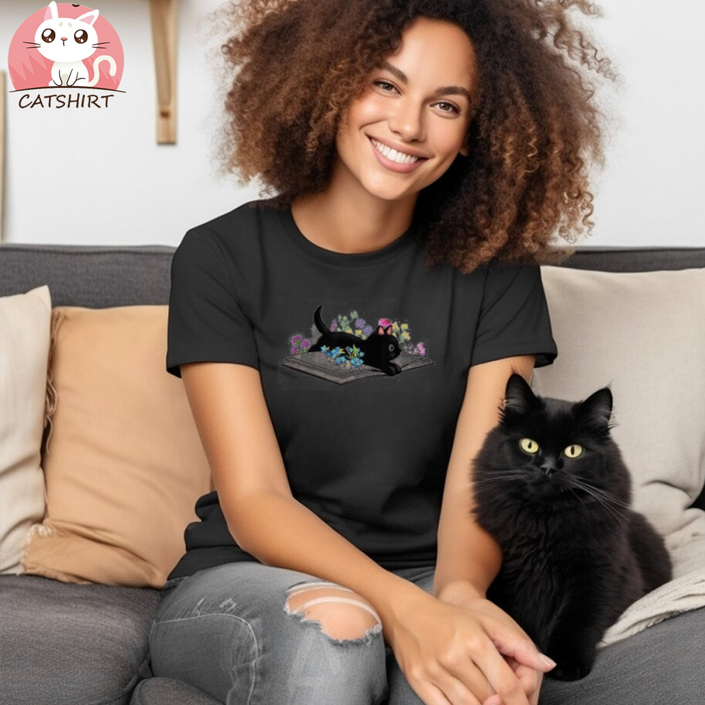 Floral Cat Shirt, Cat Lover Shirt, Cat Book Shirt, Cat Lover Gift, Cat Mom Shirt Gift, Cute Cat Tee, Cute Book Cat Shirt
