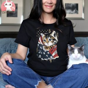 Funny Cat Cool American Flag For Cat Lover T shirt