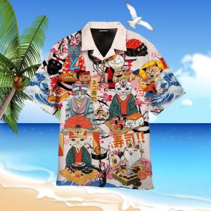 Funny Cat Eat Sushi Japanese Hawaiian Shirt