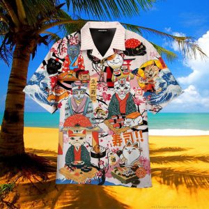 Funny Cat Eat Sushi Japanese Hawaiian Shirt