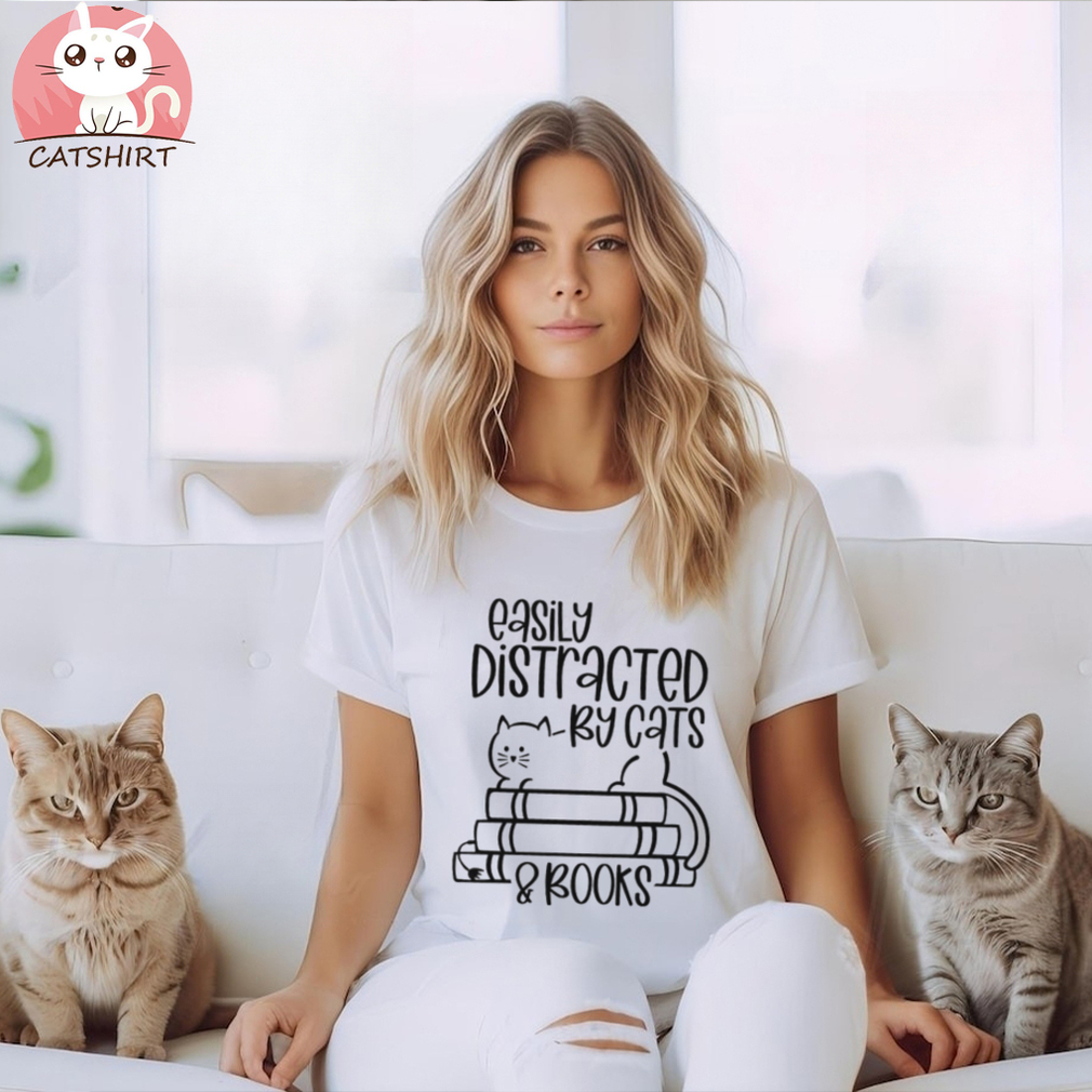 Funny Easily Distracted By Cats and Books SVG File, Stack of Books with Cat Shirt
