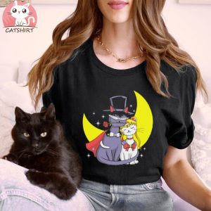 Funny cute dracula cat couple V neck T Shirt