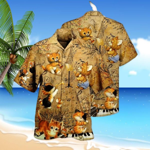 Gift For Cat Lover Music And Kitties Hawaiian Shirt