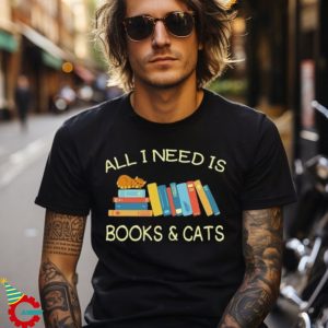 Gift for Book Lover Shirt for Cat Owner Gifts for Cat Lovers Tee for Bookworm T Shirt for Librarian Books and Cats Funny Book Cat Shirt