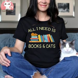 Gift for Book Lover Shirt for Cat Owner Gifts for Cat Lovers Tee for Bookworm T Shirt for Librarian Books and Cats Funny Book Cat Shirt