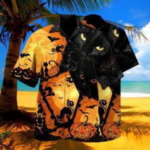 Halloween Black Cat 3D Trending Hawaiian Shirt