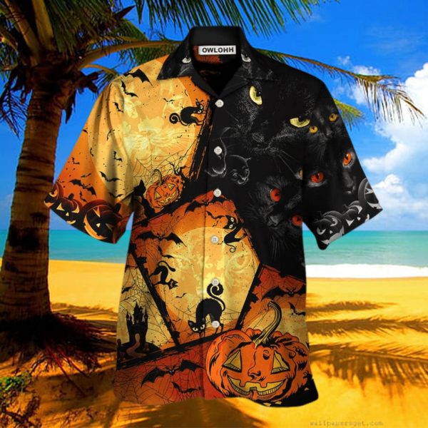 Halloween Black Cat Enjoy Halloween Hawaiian Shirt