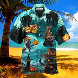 Halloween Black Cat Pumpkin Scary Style Hawaiian Shirt