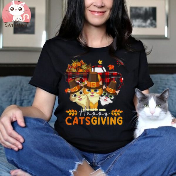 Happy Thanksgiving Cats Three Cute Cats Fall Pickup Lover T T shirt