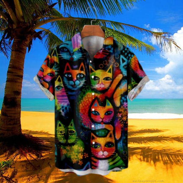 Hawaiian Shirts for Men & Boys Cat Printed Short Sleeve Button Down Hawaiian Shirt