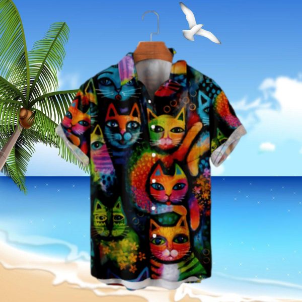 Hawaiian Shirts for Men & Boys Cat Printed Short Sleeve Button Down Hawaiian Shirt