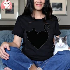 Heart shaped cat V neck T Shirt