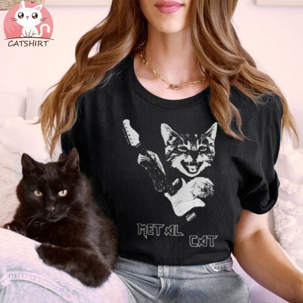 Heavy Metal Cat Funny guitar playing musician gift Short Sleeve Unisex T Shirt