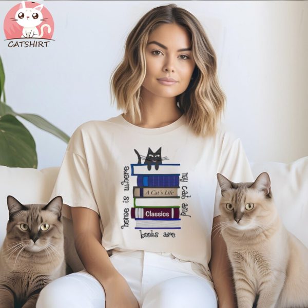 Home is where cat and books are Men's Long Sleeve T Shirt