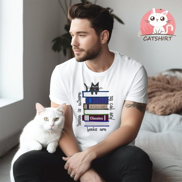 Home is where cat and books are Men's Long Sleeve T Shirt