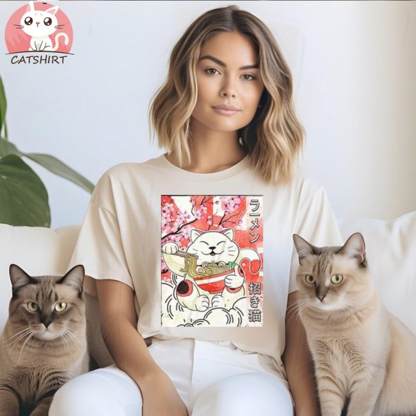 Japanese Noodles Maneki Neko Cat Ramen Unisex T Shirt