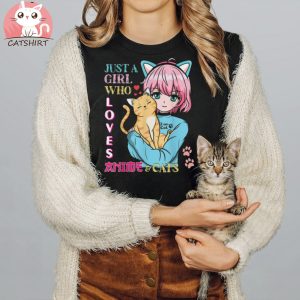 Just A Girl Who Love Anime & Cats Cute Kids Teen Girls T Shirt