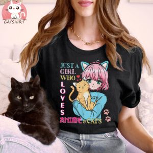 Just A Girl Who Love Anime & Cats Cute Kids Teen Girls T Shirt