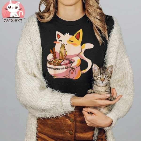 Kawaii Anime Japanese Ramen Noodles Cute Cat Shirt