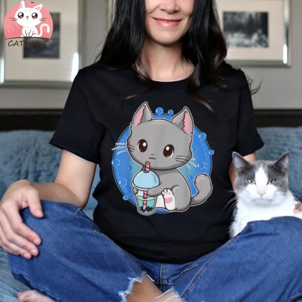 Kawaii Japanese Anime Cat Bubble Tea Neko Kitty Shirt