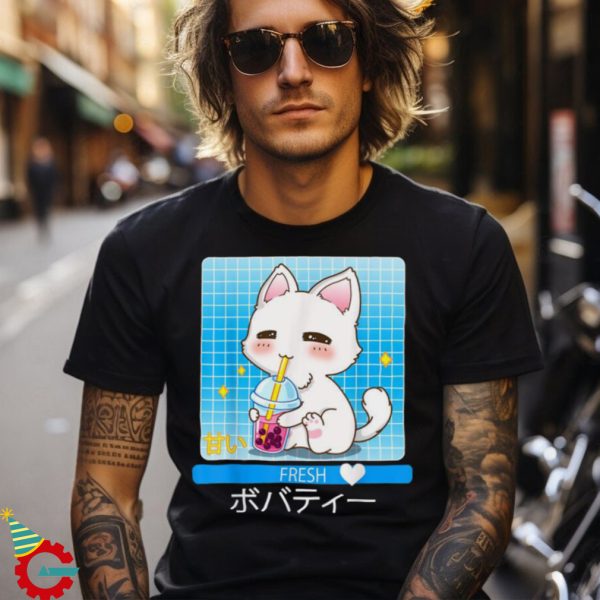 Kawaii Japanese Anime Cat Drinking Boba Tea Cute Cat Shirt