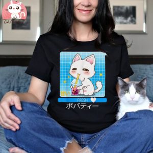 Kawaii Japanese Anime Cat Drinking Boba Tea Cute Cat Shirt