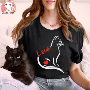 Kids Cat Love Line Art Valentines Day Cute Kitten Kitty Love T Shirt