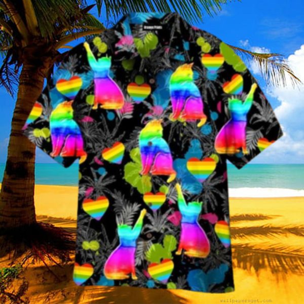 LGBT Cat Pride Love Is Love Month Black Hawaiian Shirt