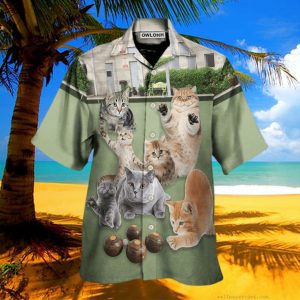 Lawn Bowling Cat Play In Yard Hawaiian Shirt