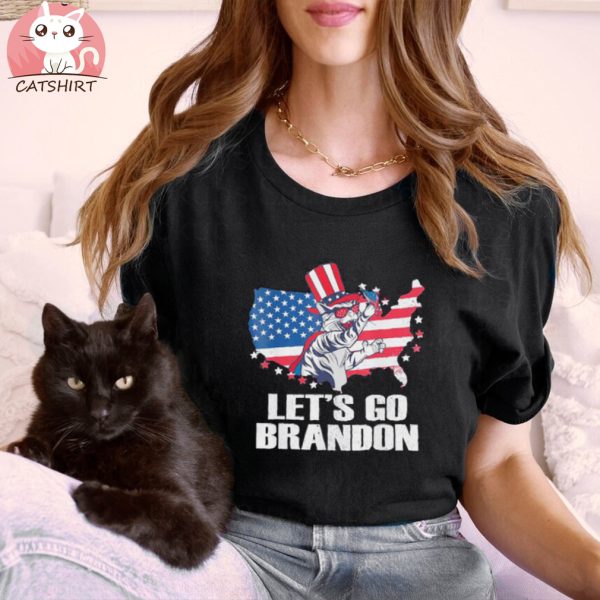 Let’s Go Brandon Cat Conservative US Flag Tee Shirt