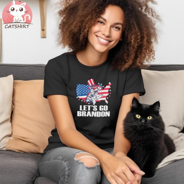 Let’s Go Brandon Cat Conservative US Flag Tee Shirt