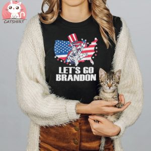 Let’s Go Brandon Cat Conservative US Flag Tee Shirt