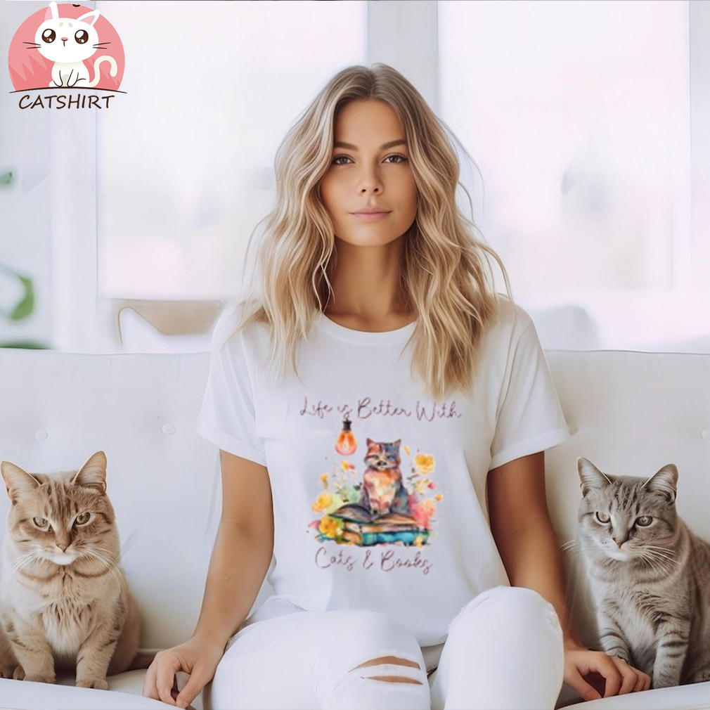 Life is Better With Cats and Books Cottagecore T Shirt, Animal Lover Shirt