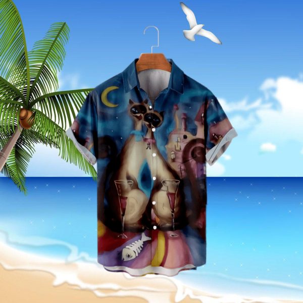 Men & Boys Hawaiian Shirts Cat Printed Short Sleeve Print Button Down Hawaiian Shirt