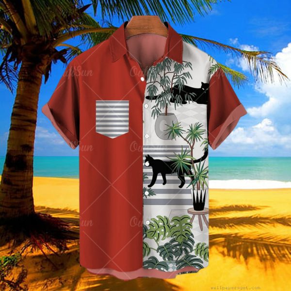 Men's Cat Print Hawaiian Style Shirt