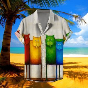 Men’s Hawaiian Shirts Funny Cat Print Aloha Shirts