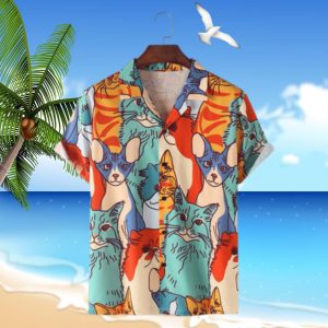 Multi Color Cat Print Hawaiian Hawaii Shirt