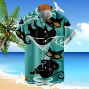 OBOSOE Men's Women's Cartoon Cat Hawaiian Aloha Beach Shirts Regular Collared Tees Party Bowling Shirts