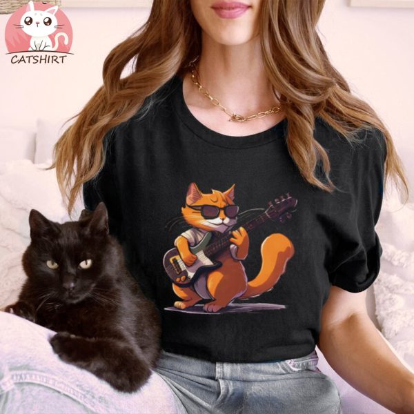 Orange Cat Playing Guitar Active Shirt