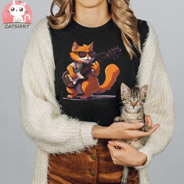 Orange Cat Playing Guitar Active Shirt