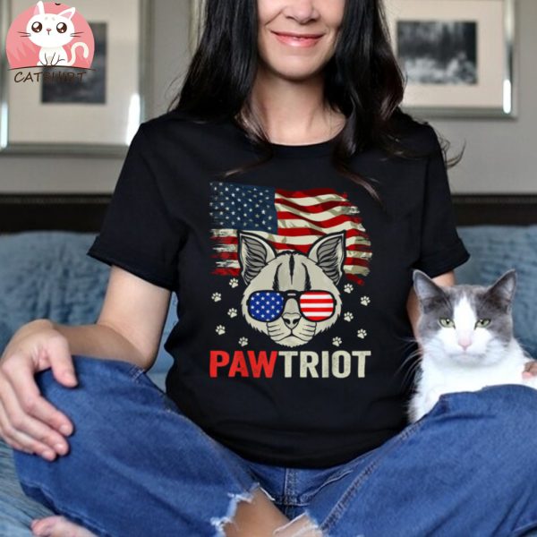 Patriotic Cat USA Flag Sunglasses Funny Cat Lovers T Shirt