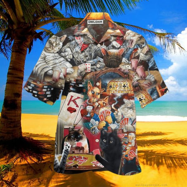 Poker Beautiful Cats Play Poker Hawaiian Shirt